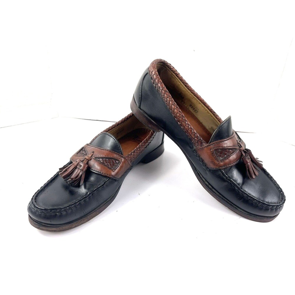 Allen Edmonds Maxfield Loafers Men 8.5B Shoes Black Brown Woven Leather Tassel